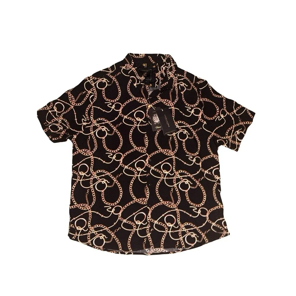 Denim & Flower Ricky Singh Button Up Shirt Chain Print Black XL New